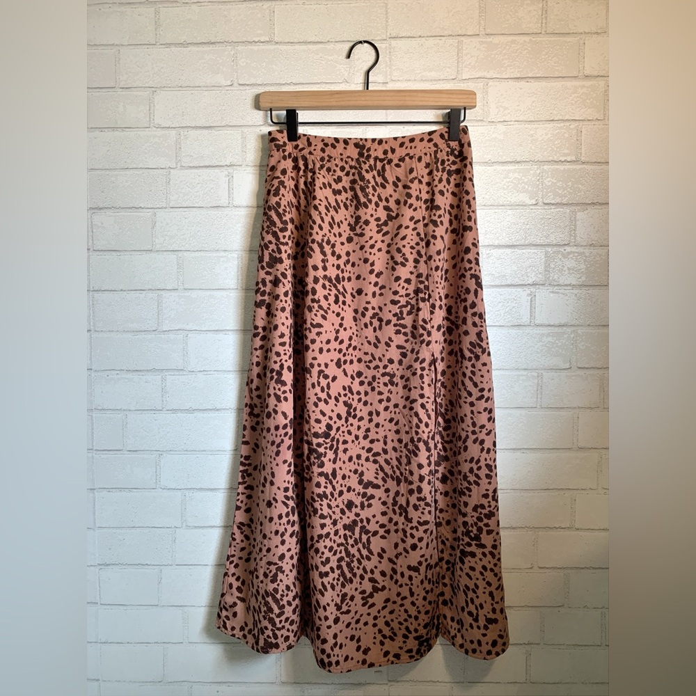 Missguided Y2K Tan Mauve Brown Leopard-Print Maxi Skirt with Side Slits